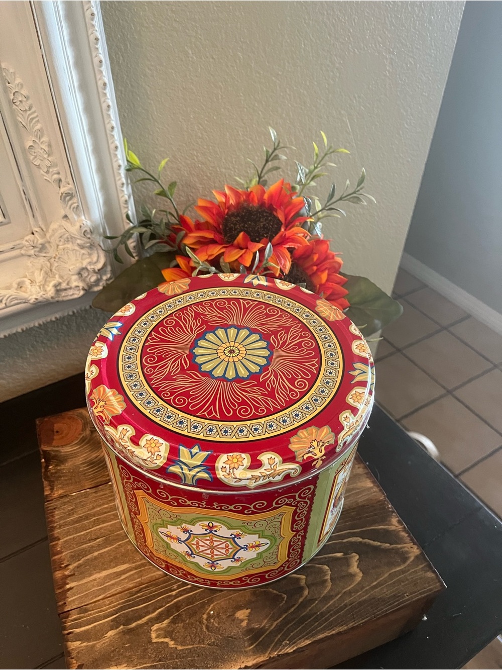 Decorative Red Floral Tin Canister - Home Accents